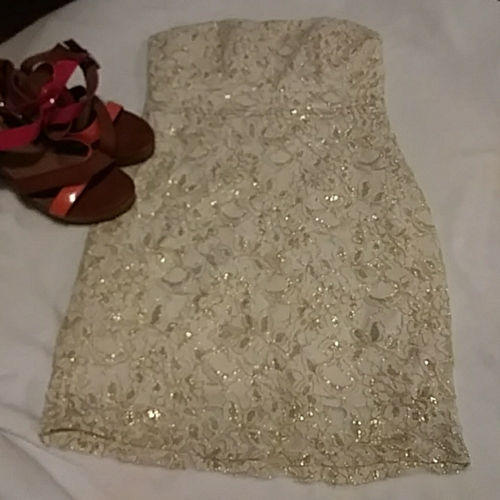Gold and White Lace Party Dress